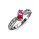 1 - Nicia Pink Sapphire and Ruby with Side Diamonds Bypass Ring 