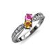 1 - Nicia Pink Sapphire and Citrine with Side Diamonds Bypass Ring 