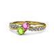 4 - Nicia Pink Sapphire and Peridot with Side Diamonds Bypass Ring 
