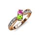 1 - Nicia Pink Sapphire and Peridot with Side Diamonds Bypass Ring 