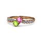 4 - Nicia Pink Sapphire and Peridot with Side Diamonds Bypass Ring 