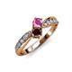 1 - Nicia Pink Sapphire and Red Garnet with Side Diamonds Bypass Ring 