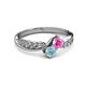 3 - Nicia Pink Sapphire and Aquamarine with Side Diamonds Bypass Ring 