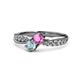 4 - Nicia Pink Sapphire and Aquamarine with Side Diamonds Bypass Ring 