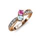 1 - Nicia Pink Sapphire and Aquamarine with Side Diamonds Bypass Ring 