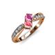 1 - Nicia Pink Sapphire and Pink Tourmaline with Side Diamonds Bypass Ring 