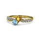 4 - Nicia Citrine and Blue Topaz with Side Diamonds Bypass Ring 