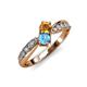 8 - Nicia Citrine and Blue Topaz with Side Diamonds Bypass Ring 
