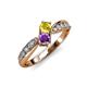1 - Nicia Yellow Sapphire and Amethyst with Side Diamonds Bypass Ring 