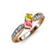 1 - Nicia Yellow Sapphire and Pink Tourmaline with Side Diamonds Bypass Ring 