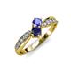 1 - Nicia Tanzanite and Blue Sapphire with Side Diamonds Bypass Ring 