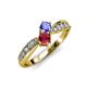1 - Nicia Tanzanite and Ruby with Side Diamonds Bypass Ring 