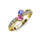 1 - Nicia Tanzanite and Pink Sapphire with Side Diamonds Bypass Ring 