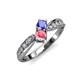 1 - Nicia Tanzanite and Pink Tourmaline with Side Diamonds Bypass Ring 