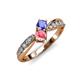 1 - Nicia Tanzanite and Pink Tourmaline with Side Diamonds Bypass Ring 