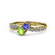 4 - Nicia Tanzanite and Peridot with Side Diamonds Bypass Ring 