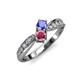 1 - Nicia Tanzanite and Rhodolite Garnet with Side Diamonds Bypass Ring 
