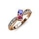 1 - Nicia Tanzanite and Rhodolite Garnet with Side Diamonds Bypass Ring 