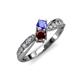 1 - Nicia Tanzanite and Red Garnet with Side Diamonds Bypass Ring 