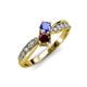 1 - Nicia Tanzanite and Red Garnet with Side Diamonds Bypass Ring 