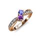 1 - Nicia Tanzanite and Amethyst with Side Diamonds Bypass Ring 