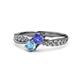 4 - Nicia Tanzanite and Blue Topaz with Side Diamonds Bypass Ring 