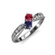 1 - Nicia Ruby and Blue Sapphire with Side Diamonds Bypass Ring 