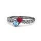 4 - Nicia Ruby and Blue Topaz with Side Diamonds Bypass Ring 