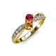 1 - Nicia Ruby and Citrine with Side Diamonds Bypass Ring 