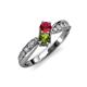 1 - Nicia Ruby and Peridot with Side Diamonds Bypass Ring 