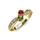 1 - Nicia Ruby and Peridot with Side Diamonds Bypass Ring 