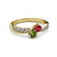 3 - Nicia Ruby and Peridot with Side Diamonds Bypass Ring 
