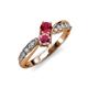 1 - Nicia Ruby and Rhodolite Garnet with Side Diamonds Bypass Ring 