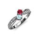 1 - Nicia Ruby and Aquamarine with Side Diamonds Bypass Ring 