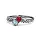4 - Nicia Ruby and Aquamarine with Side Diamonds Bypass Ring 