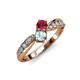 1 - Nicia Ruby and Aquamarine with Side Diamonds Bypass Ring 