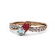 4 - Nicia Ruby and Aquamarine with Side Diamonds Bypass Ring 