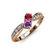 1 - Nicia Ruby and Amethyst with Side Diamonds Bypass Ring 