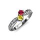 1 - Nicia Ruby and Yellow Sapphire with Side Diamonds Bypass Ring 