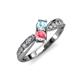 1 - Nicia Aquamarine and Pink Tourmaline with Side Diamonds Bypass Ring 