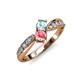 1 - Nicia Aquamarine and Pink Tourmaline with Side Diamonds Bypass Ring 