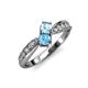 8 - Nicia Aquamarine and Blue Topaz with Side Diamonds Bypass Ring 