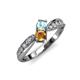 1 - Nicia Aquamarine and Citrine with Side Diamonds Bypass Ring 