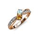1 - Nicia Aquamarine and Citrine with Side Diamonds Bypass Ring 