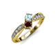 1 - Nicia Aquamarine and Red Garnet with Side Diamonds Bypass Ring 