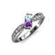 1 - Nicia Aquamarine and Amethyst with Side Diamonds Bypass Ring 