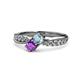 4 - Nicia Aquamarine and Amethyst with Side Diamonds Bypass Ring 