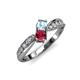 1 - Nicia Aquamarine and Ruby with Side Diamonds Bypass Ring 