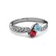 3 - Nicia Aquamarine and Ruby with Side Diamonds Bypass Ring 