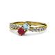 4 - Nicia Aquamarine and Ruby with Side Diamonds Bypass Ring 